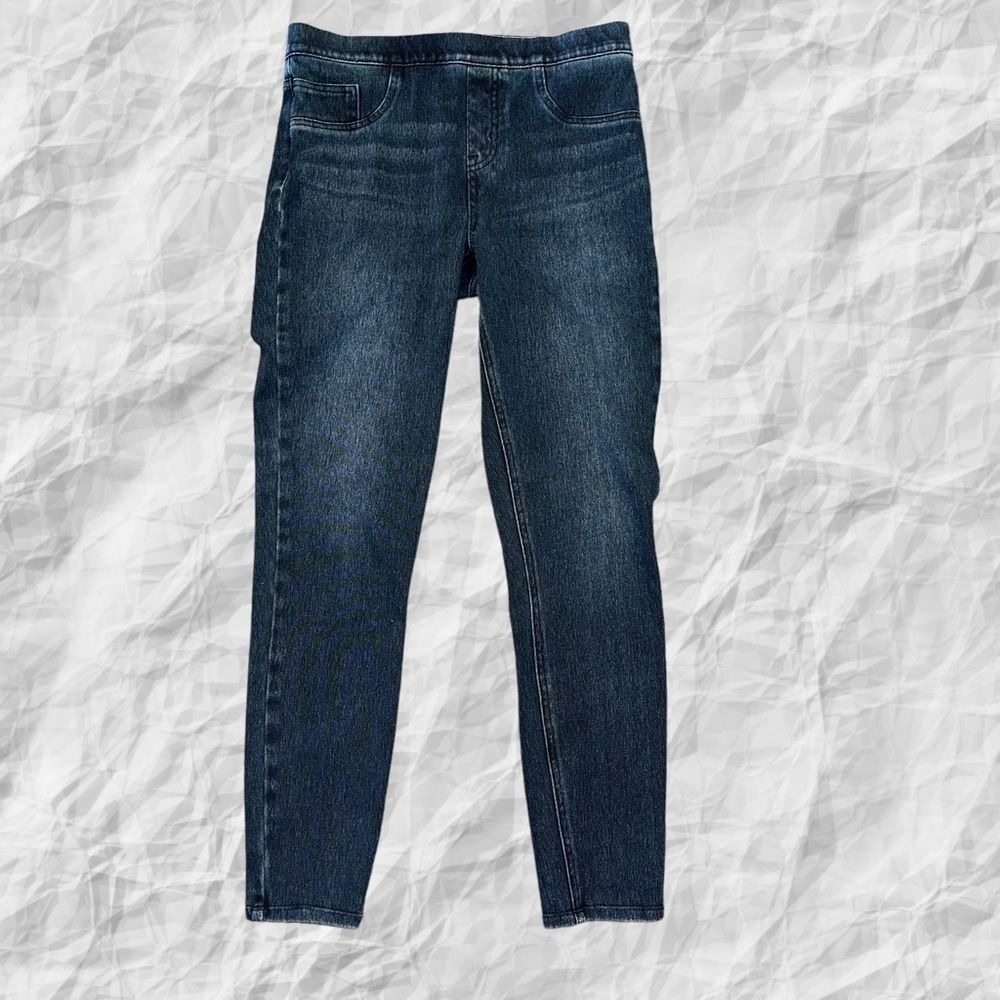 Spanx Jeanish Ankle Leggings Womens Blue Stretch Pull On Faux Front Pockets MED
